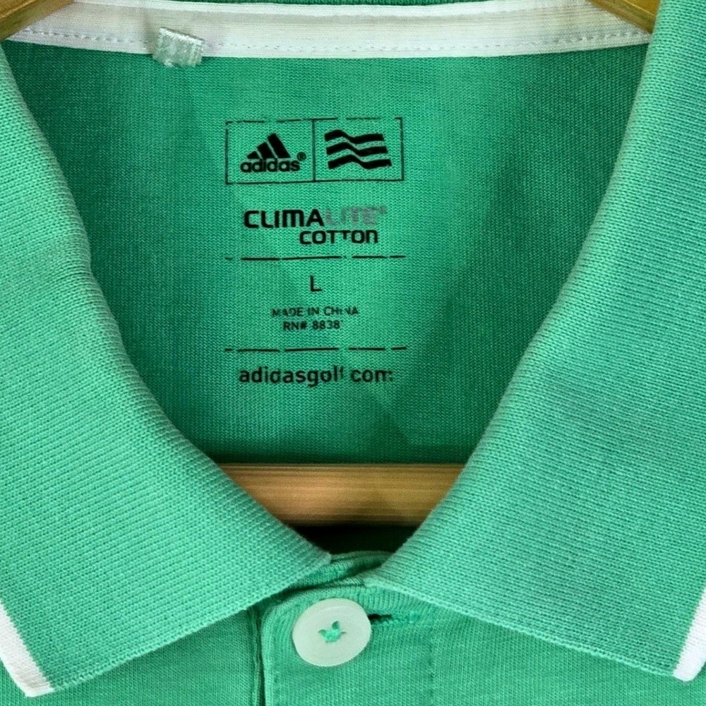 Adidas ClimaLite Mens Size L Golf Polo Shirt Green Cotton F&M Trust Logo - Picture 2 of 10